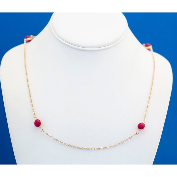 Vintage Gold Tone Simple Red Beads Necklace by Avon - 39 inch - N15 - Picture 1 of 3
